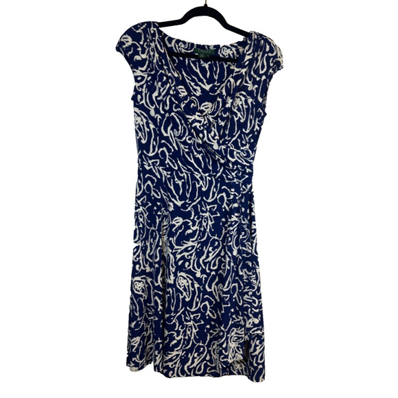 Ralph Lauren Dresses & Skirts - LAUREN RALPH LAUREN BLUE WHITE WRAP STYLE DRESS SIZE 8 Faux Wrap Career A27